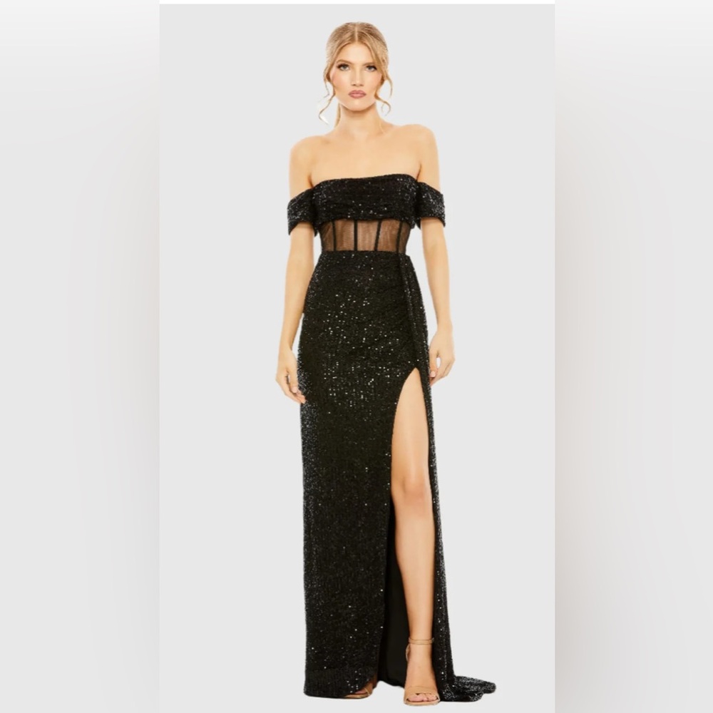 Mac Duggal Glitter Black Strapless Dress